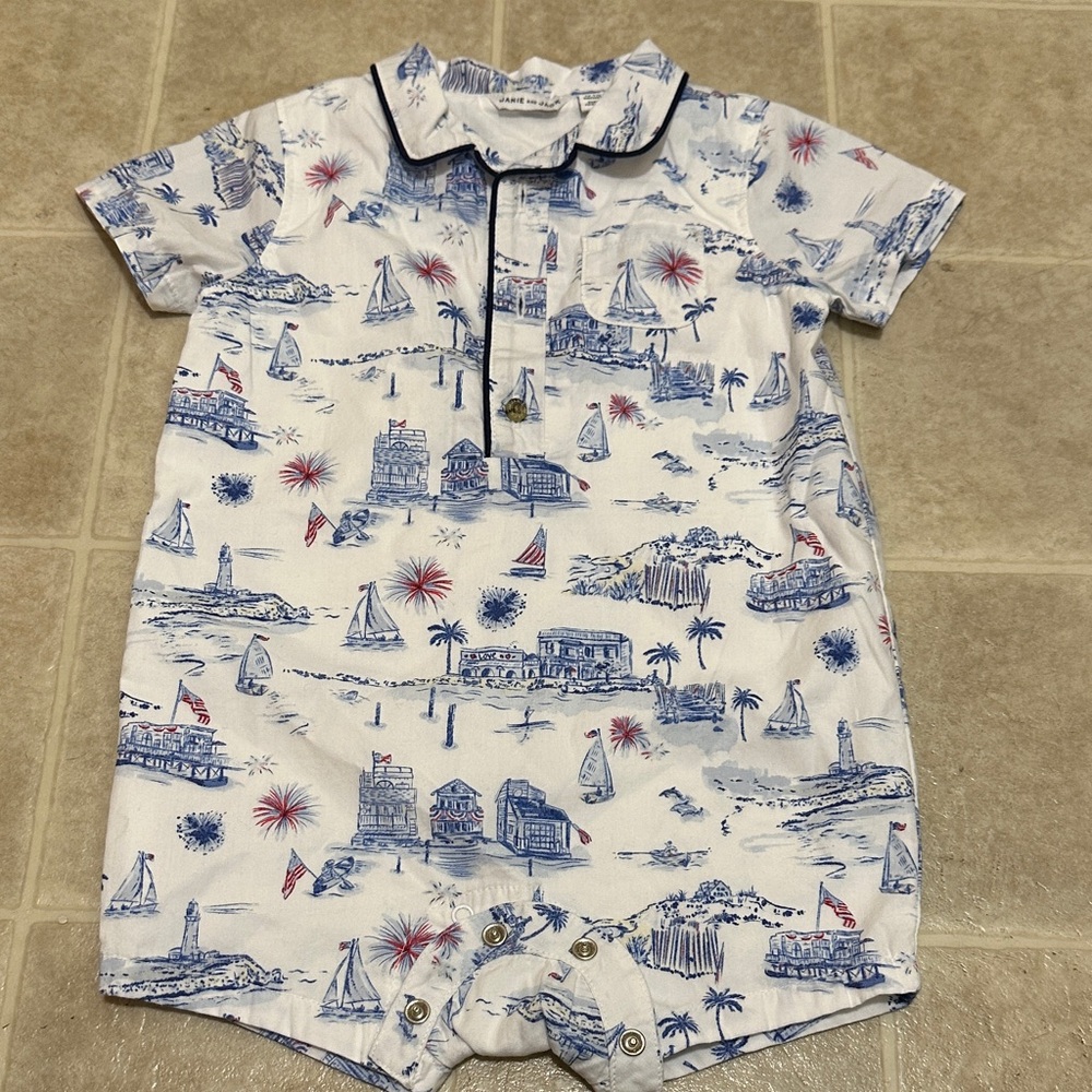 Janie and Jack Nautical Print Baby Romper